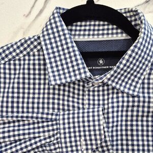 EUC Hart Schaffner Marx Long Sleeve Dress Shirt Blue & White Check, Medium